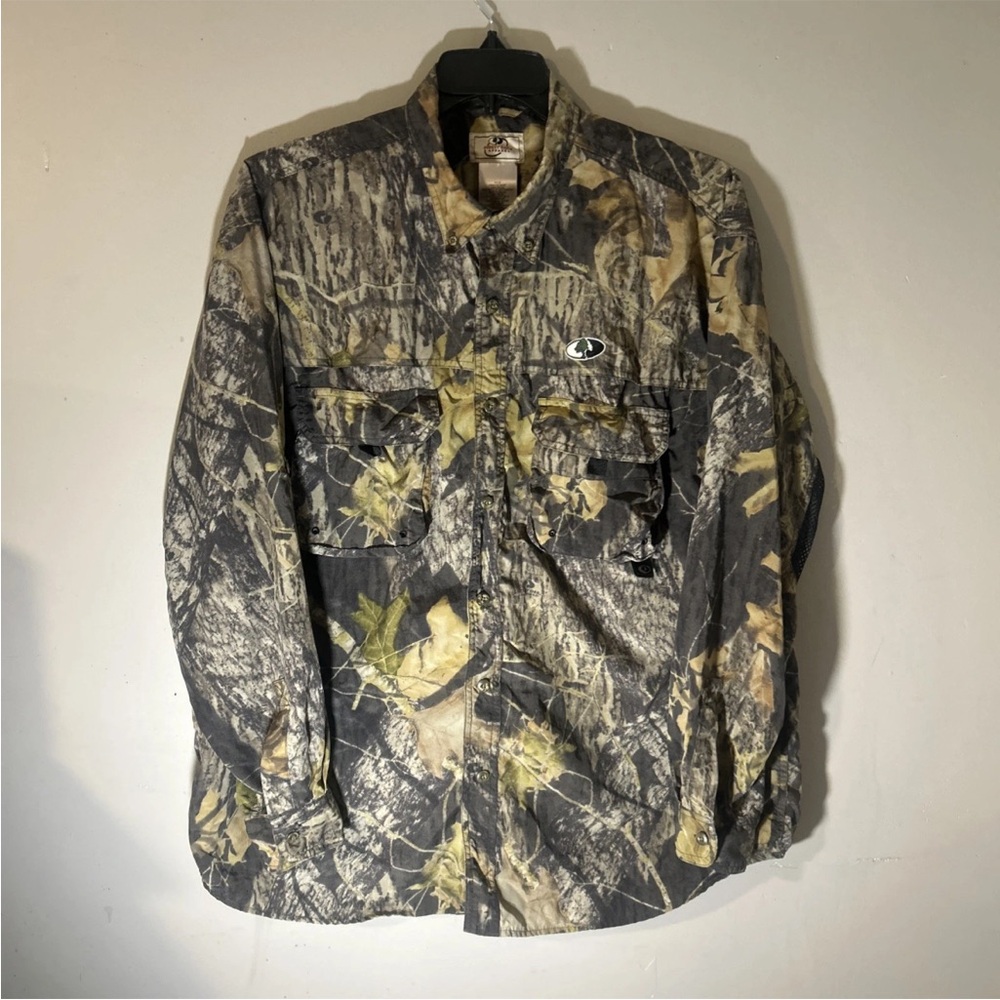 Mossy Oak Shirt Mens XL Green Button Camouflage Vented Hunting Breathable